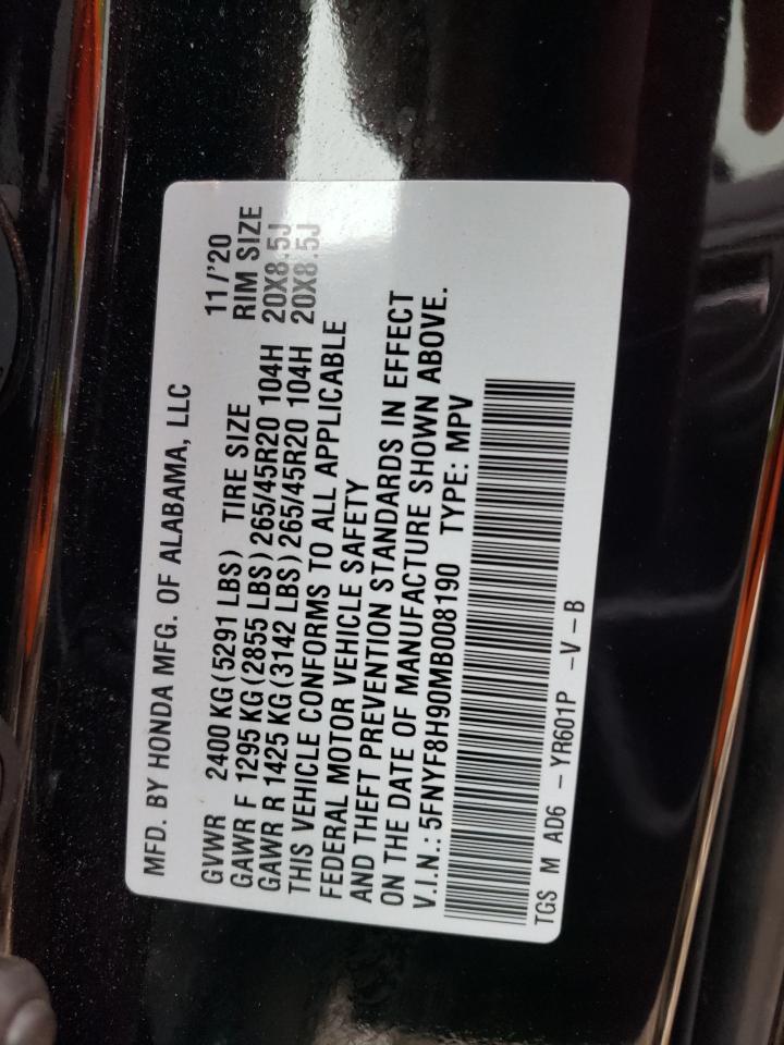 2021 Honda Passport Touring VIN: 5FNYF8H90MB008190 Lot: 69515475