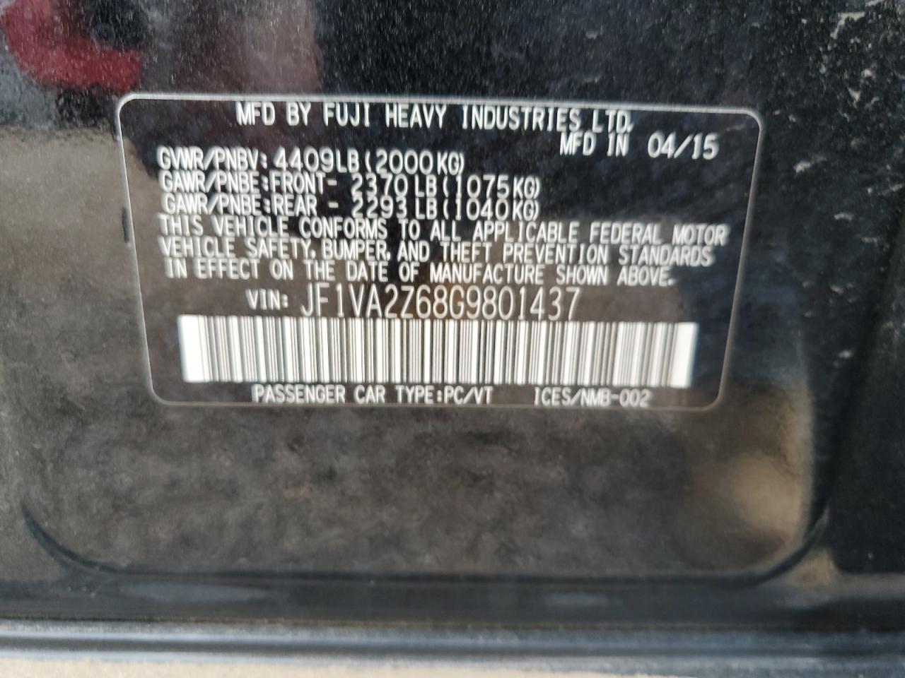 2016 Subaru Wrx Sti Limited VIN: JF1VA2Z68G9801437 Lot: 69546515