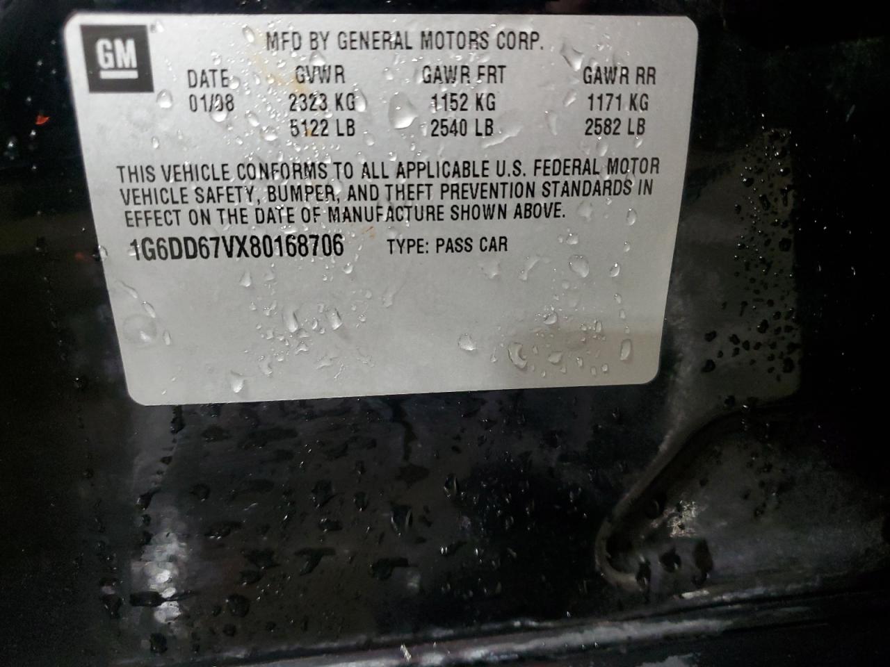 2008 Cadillac Sts VIN: 1G6DD67VX80168706 Lot: 67594585