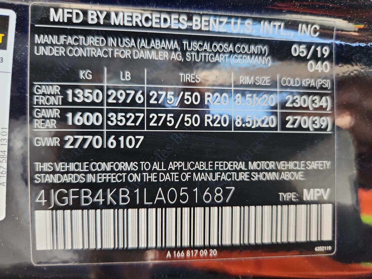 2020 Mercedes-Benz Gle 350 4Matic VIN: 4JGFB4KB1LA051687 Lot: 68425415