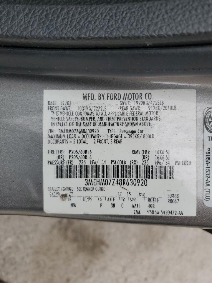 2008 Mercury Milan VIN: 3MEHM07Z48R630920 Lot: 71011225