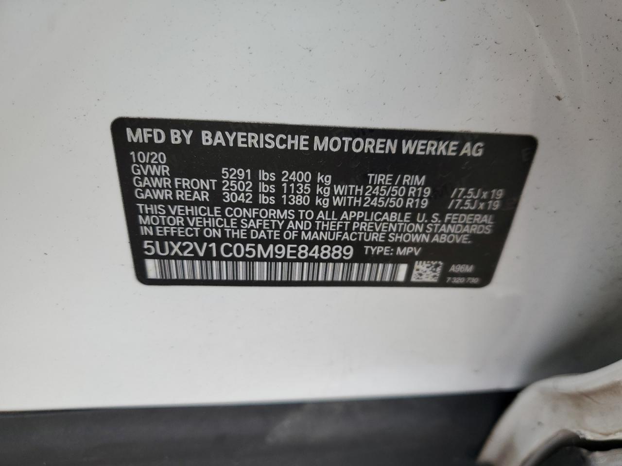 2021 BMW X4 xDrive30I VIN: 5UX2V1C05M9E84889 Lot: 68372635