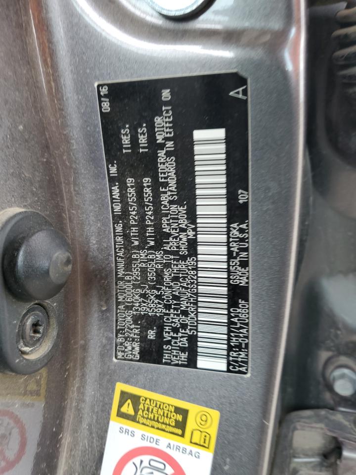 2016 Toyota Highlander Limited VIN: 5TDDKRFH7GS328195 Lot: 70522465