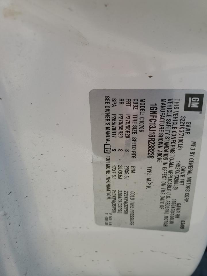 2008 Chevrolet Tahoe C1500 VIN: 1GNFC13J18R238238 Lot: 70497305