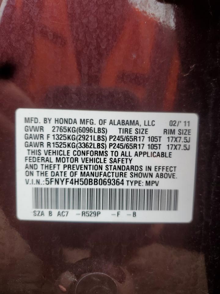 2011 Honda Pilot Exl VIN: 5FNYF4H50BB069364 Lot: 70526965