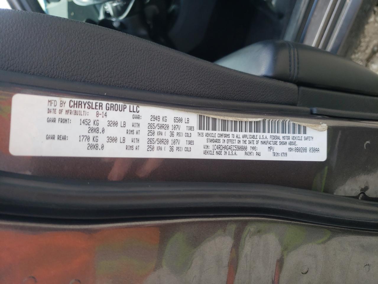 2014 Dodge Durango Sxt VIN: 1C4RDHAG4EC590800 Lot: 68597435