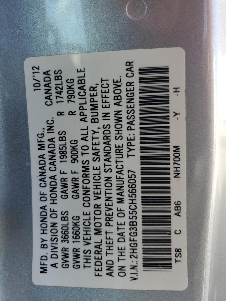 2012 Honda Civic Lx VIN: 2HGFG3B55CH566057 Lot: 70898805