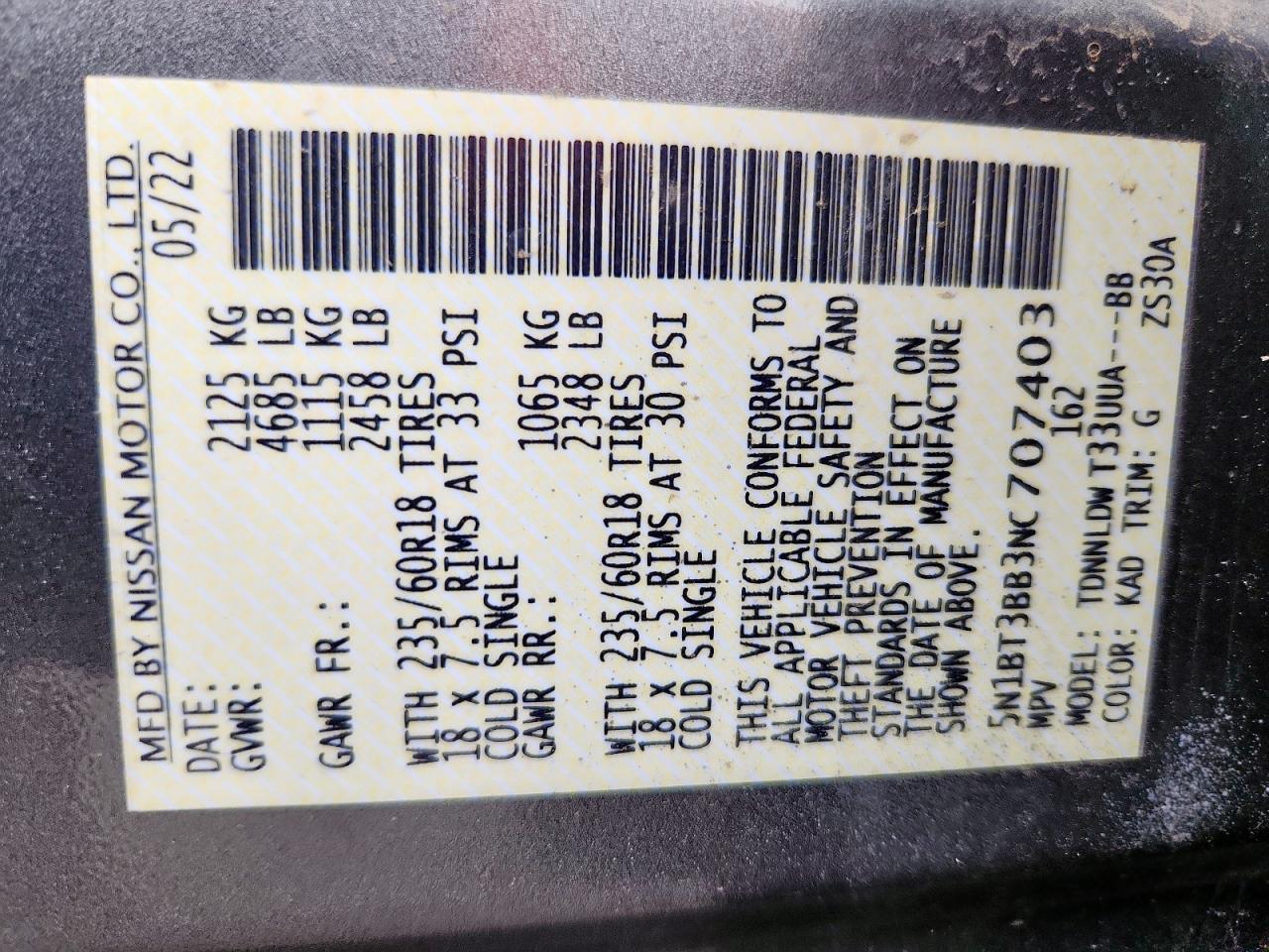 2022 Nissan Rogue Sv VIN: 5N1BT3BB3NC707403 Lot: 70197295