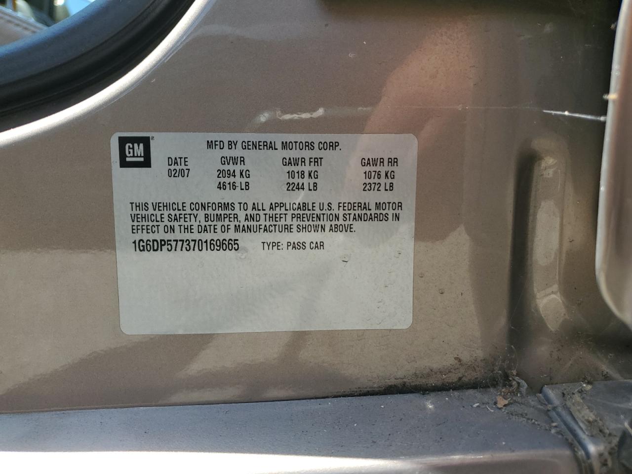 2007 Cadillac Cts Hi Feature V6 VIN: 1G6DP577370169665 Lot: 68440355