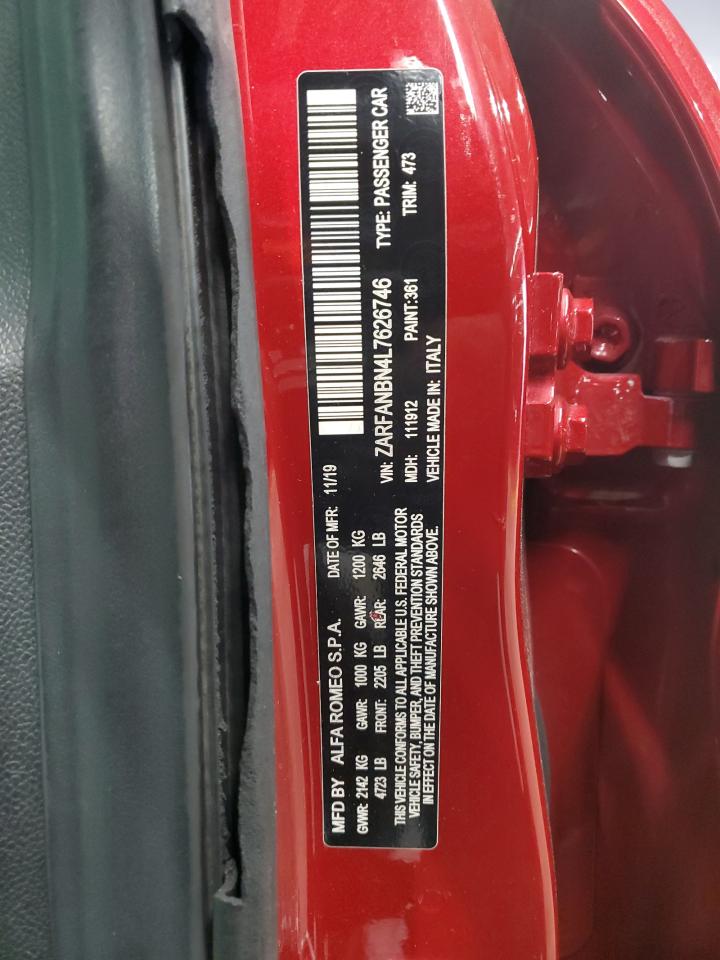 2020 Alfa Romeo Giulia Ti VIN: ZARFANBN4L7626746 Lot: 70027605