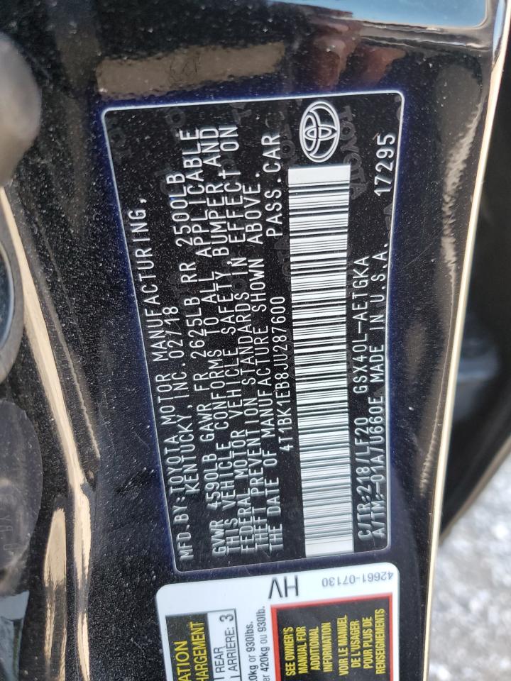 2018 Toyota Avalon Xle VIN: 4T1BK1EB8JU287600 Lot: 70382685