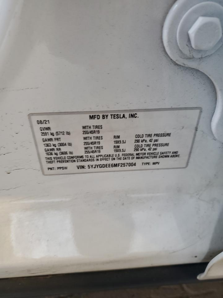 2021 Tesla Model Y VIN: 5YJYGDEE6MF257004 Lot: 70200635