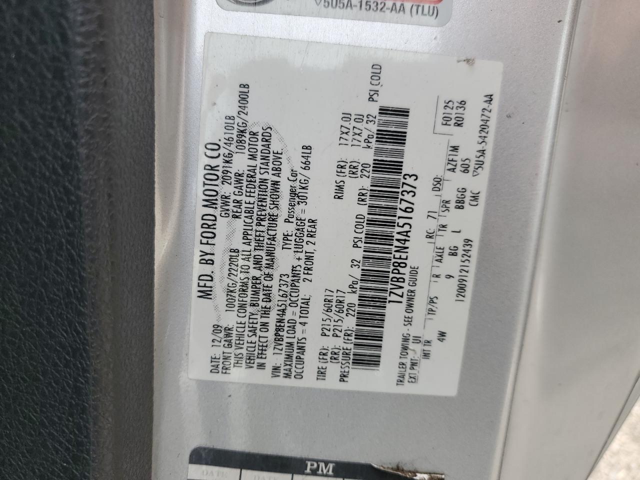 2010 Ford Mustang VIN: 1ZVBP8EN4A5167373 Lot: 70340025