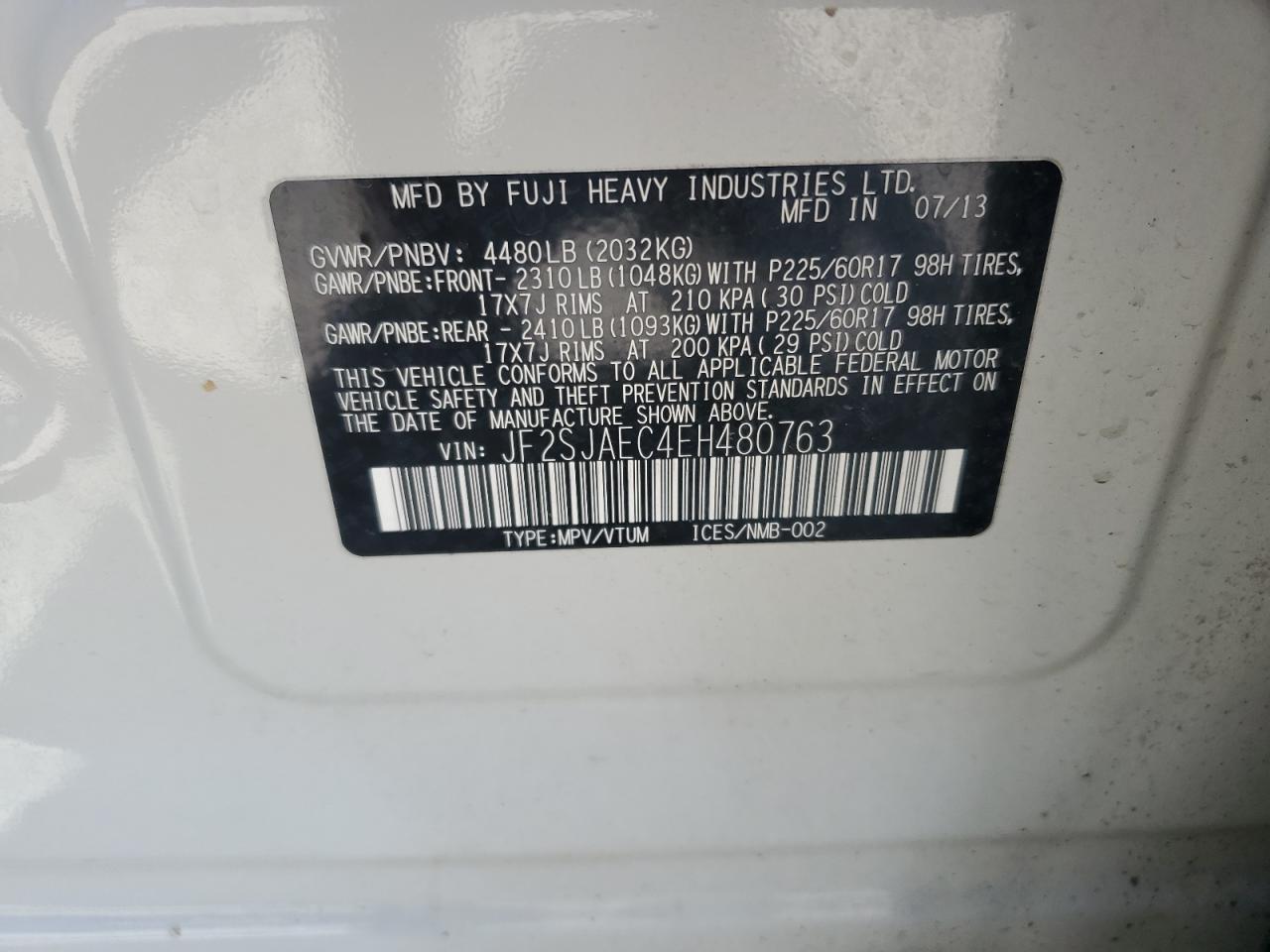 2014 Subaru Forester 2.5I Premium VIN: JF2SJAEC4EH480763 Lot: 70131585