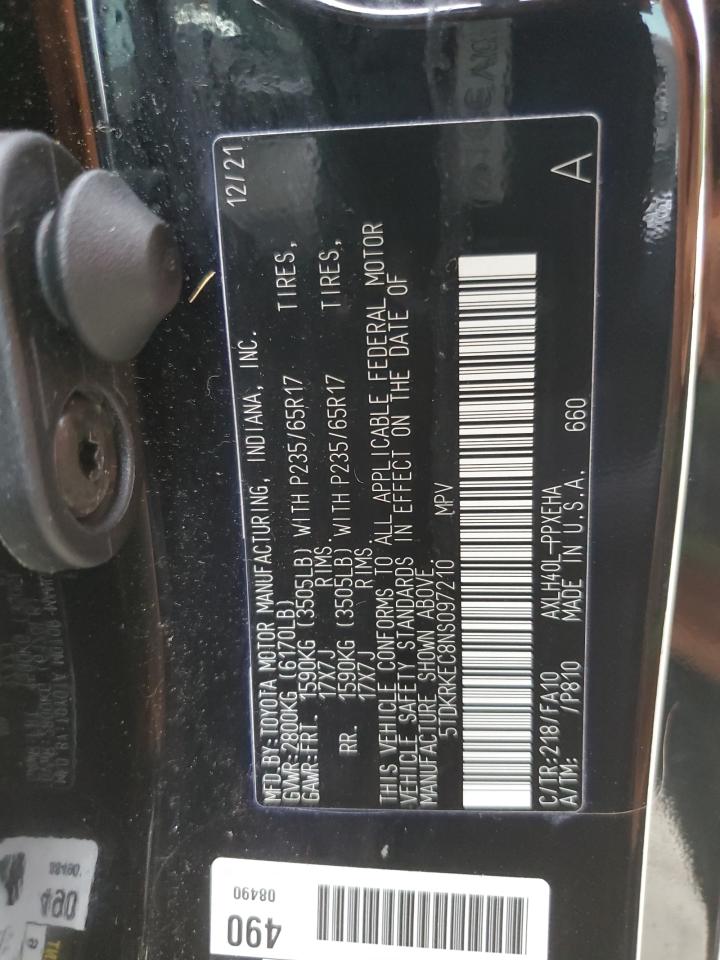 2022 Toyota Sienna Le VIN: 5TDKRKEC8NS097210 Lot: 67049025
