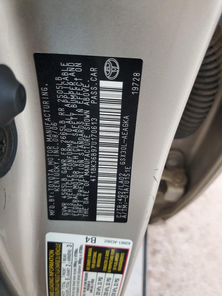 2007 Toyota Avalon Xl VIN: 4T1BK36B97U170613 Lot: 68962525