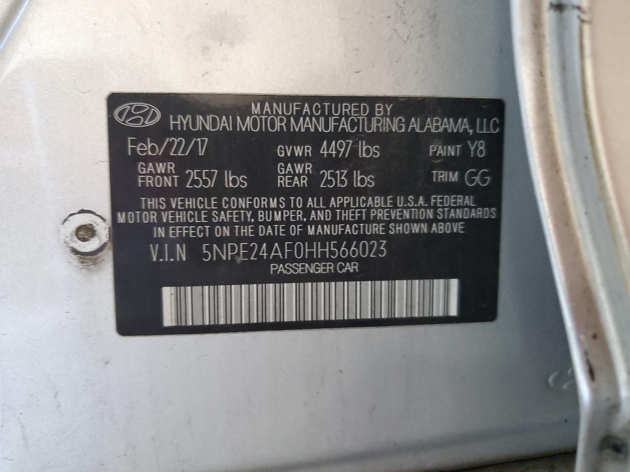 2017 Hyundai Sonata Se VIN: 5NPE24AF0HH566023 Lot: 69913465