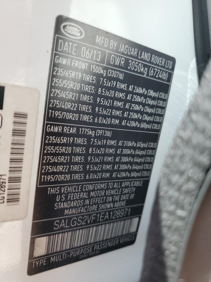 2014 Land Rover Range Rover Hse VIN: SALGS2VF1EA128971 Lot: 69023465