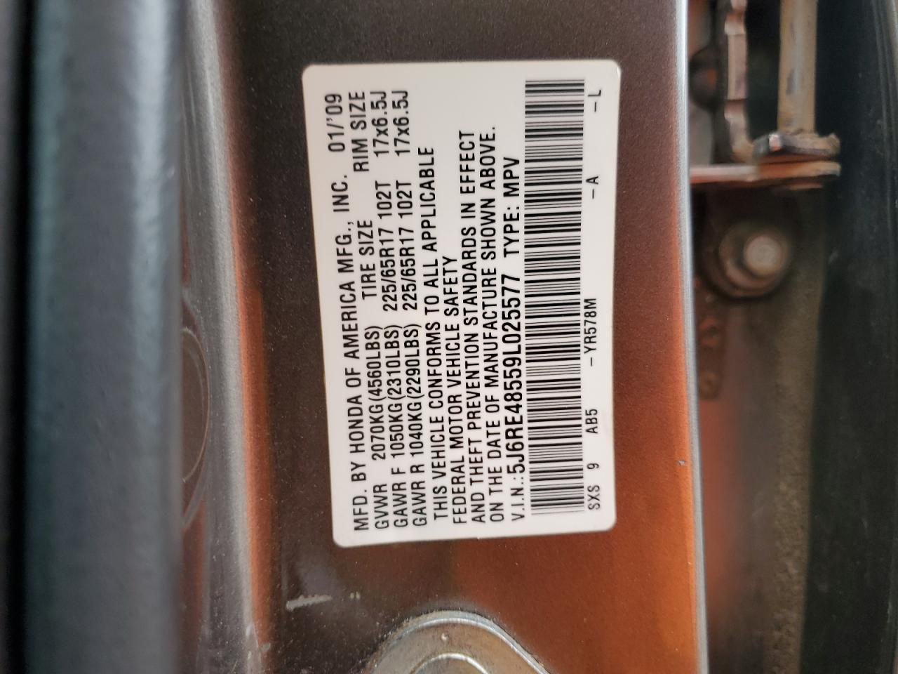 2009 Honda Cr-V Ex VIN: 5J6RE48559L025577 Lot: 70520455