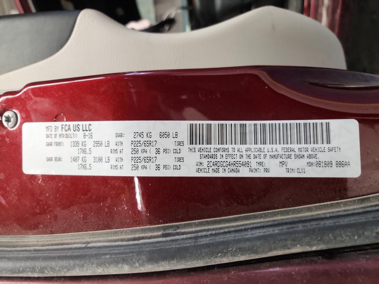 2017 Dodge Grand Caravan Sxt VIN: 2C4RDGCG4HR554091 Lot: 69043645