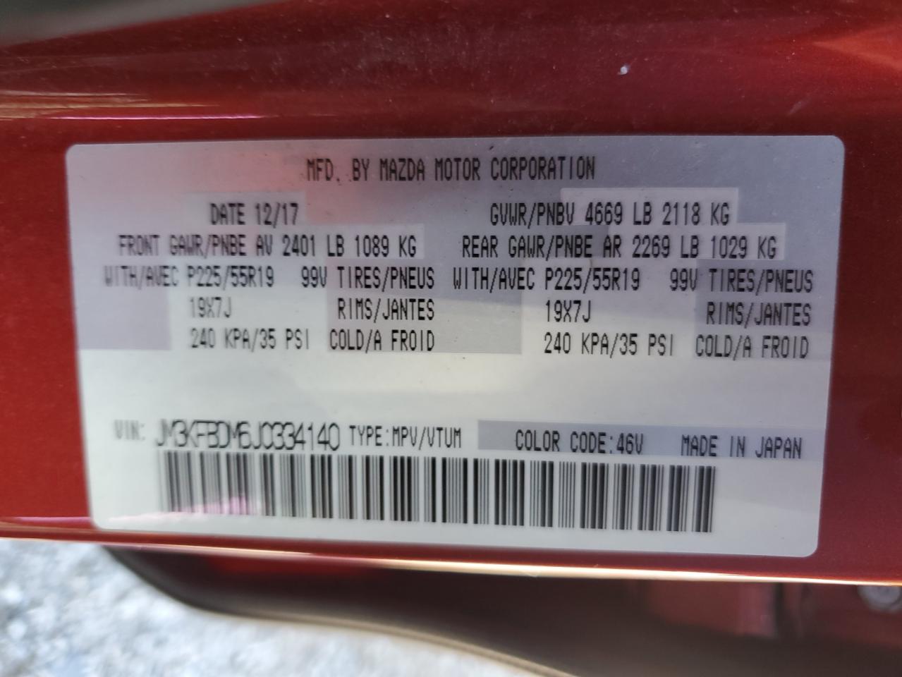 2018 Mazda Cx-5 Grand Touring VIN: JM3KFBDM6J0334140 Lot: 69739325