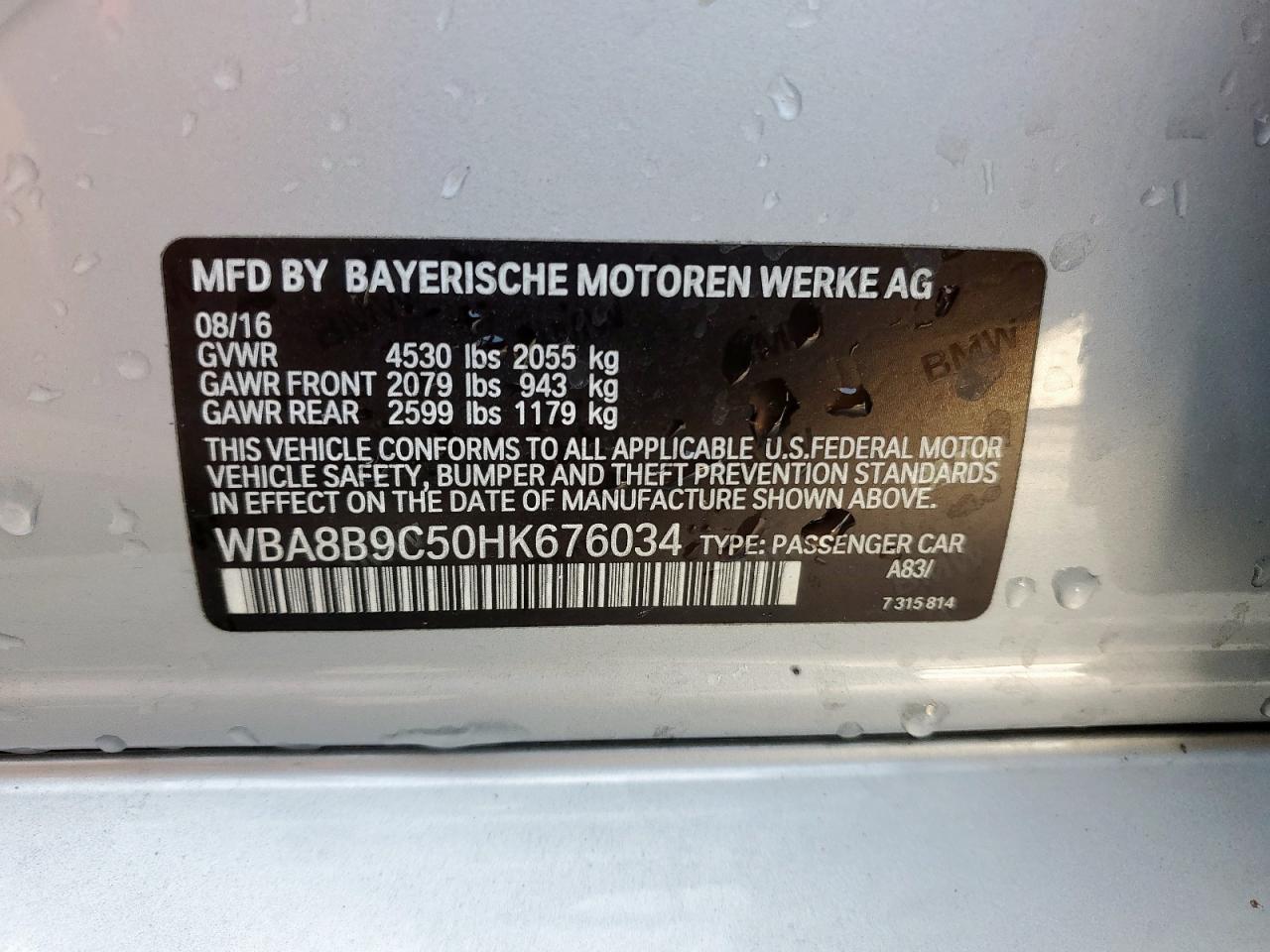 2017 BMW 330 I VIN: WBA8B9C50HK676034 Lot: 68457705