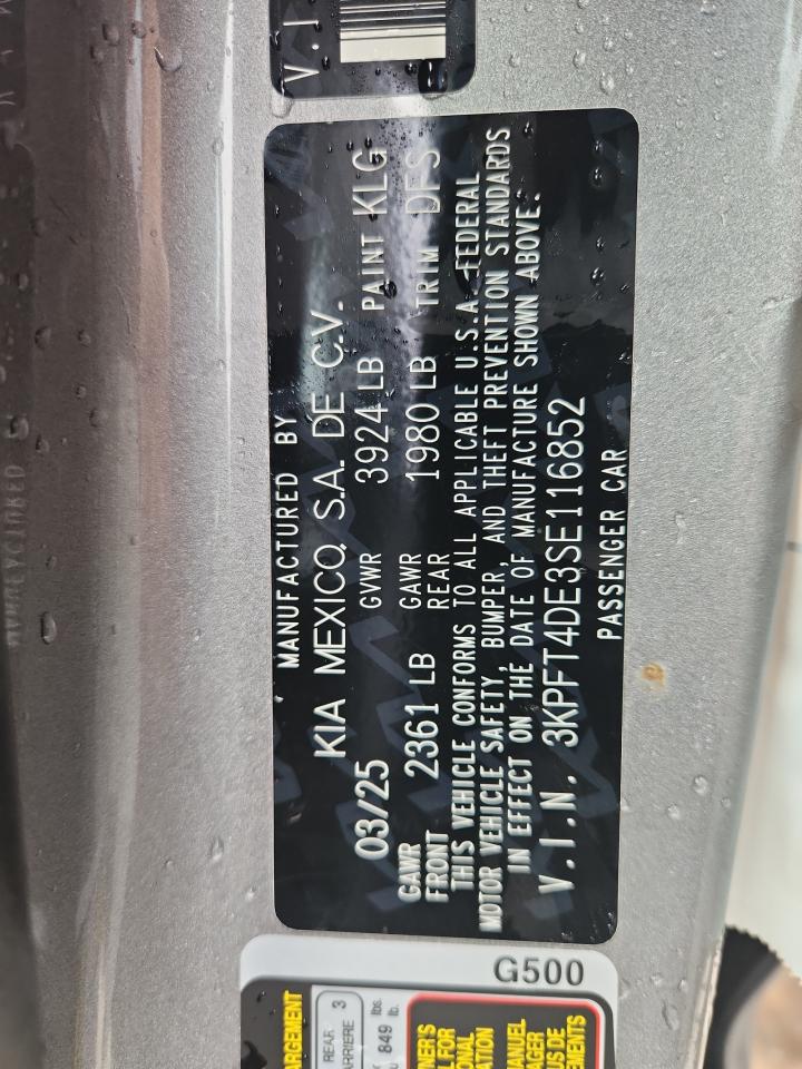2025 Kia K4 Lx VIN: 3KPFT4DE3SE116852 Lot: 68775025