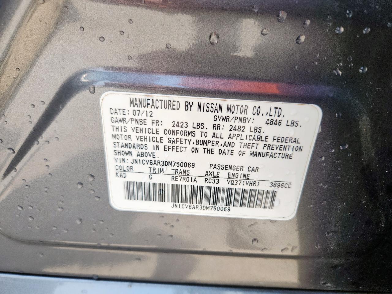 2013 Infiniti G37 VIN: JN1CV6AR3DM750069 Lot: 70182635