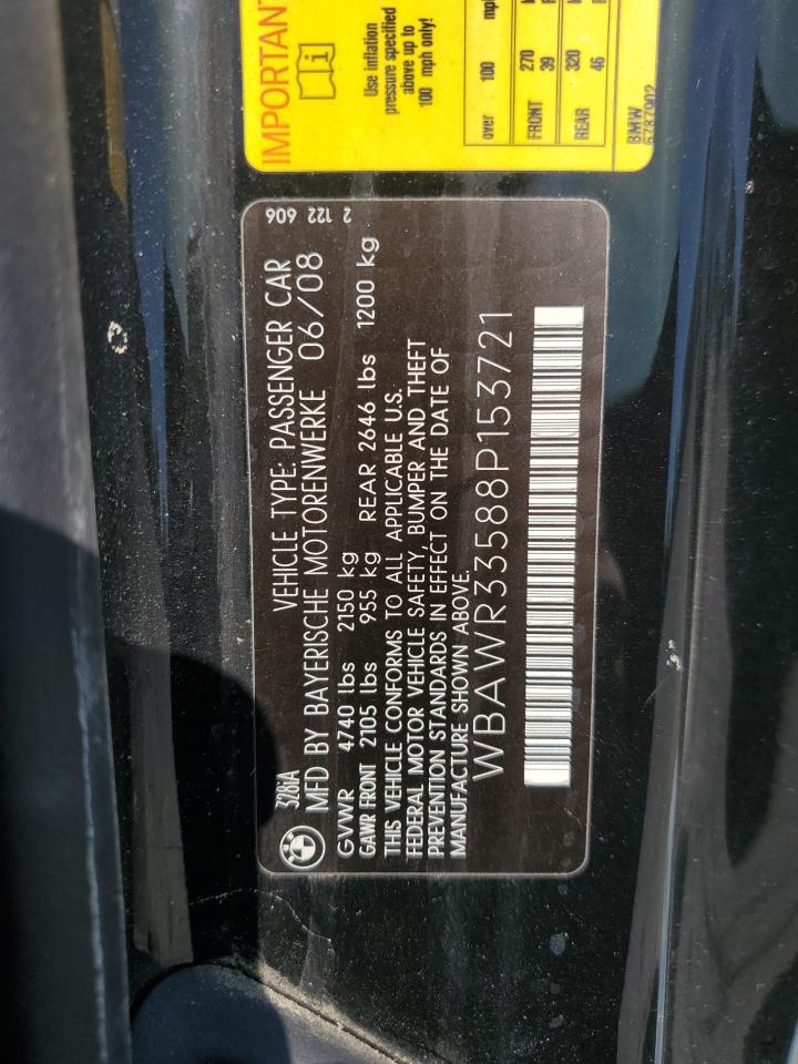 2008 BMW 328 I Sulev VIN: WBAWR33588P153721 Lot: 69037515