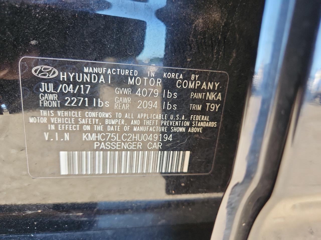 2017 Hyundai Ioniq Sel VIN: KMHC75LC2HU049194 Lot: 70174605