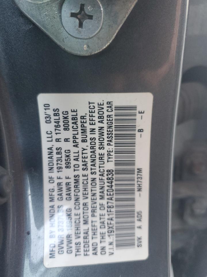 2010 Honda Civic Ex VIN: 19XFA1F87AE044838 Lot: 70150315