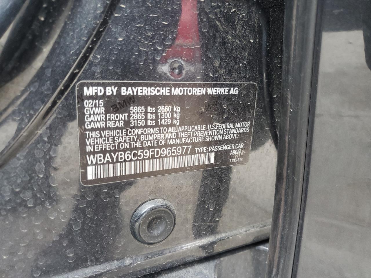 2015 BMW 750 Xi VIN: WBAYB6C59FD965977 Lot: 69742525