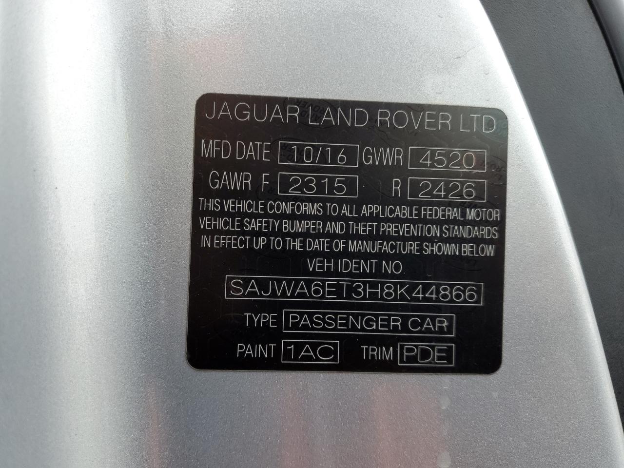 2017 Jaguar F-Type VIN: SAJWA6ET3H8K44866 Lot: 68868455