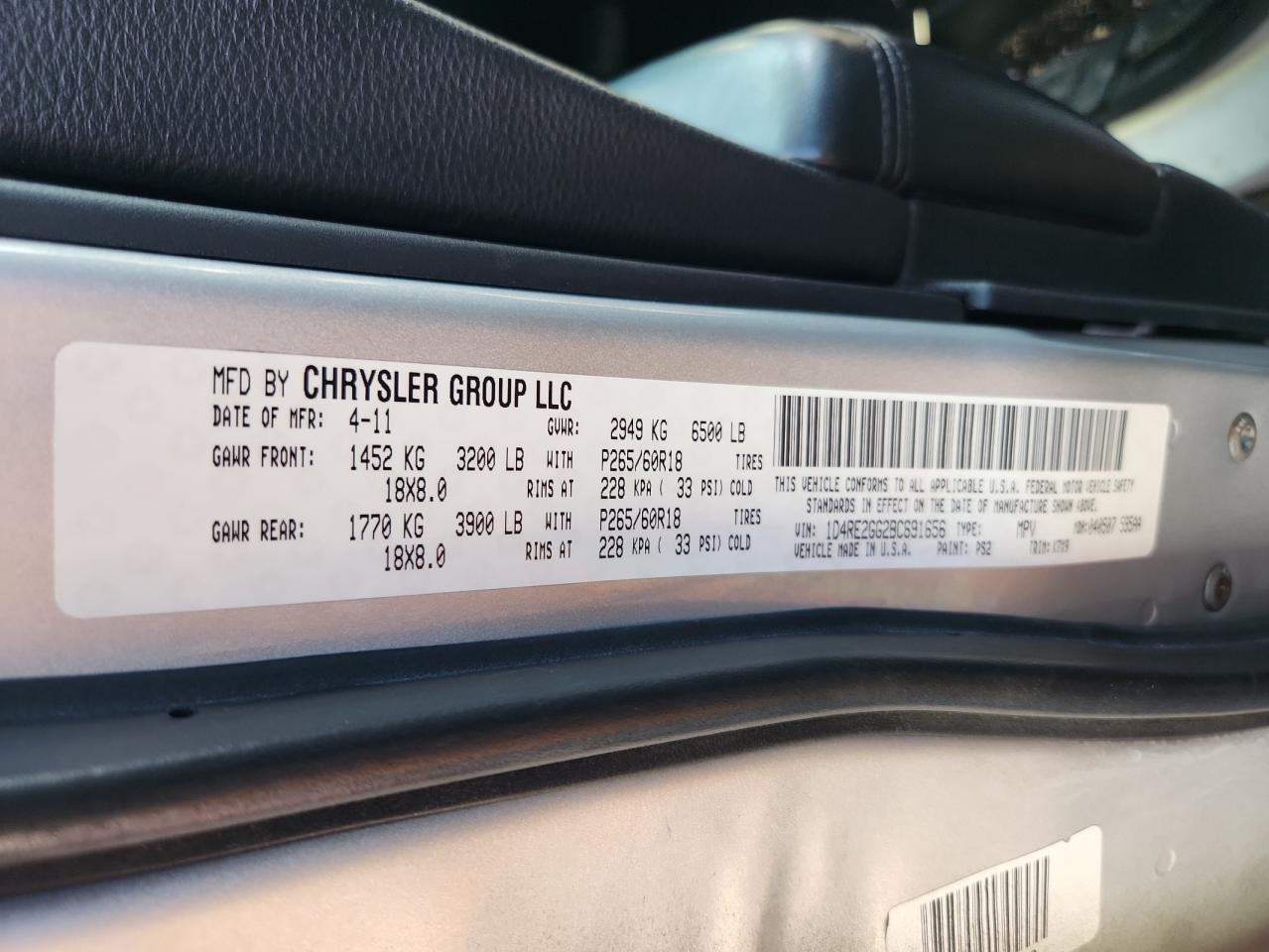 2011 Dodge Durango Express VIN: 1D4RE2GG2BC691656 Lot: 94244705