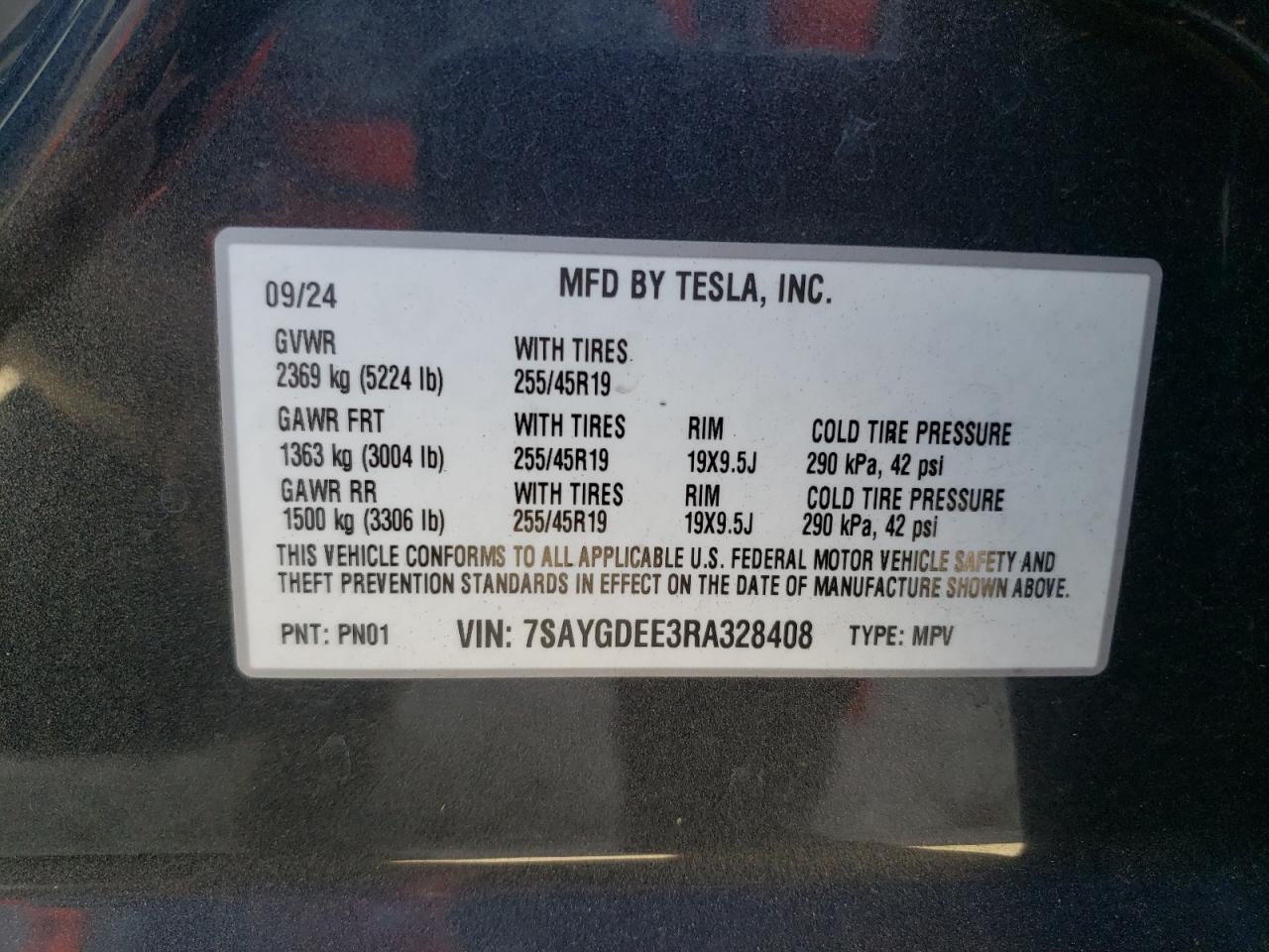 2024 Tesla Model Y VIN: 7SAYGDEE3RA328408 Lot: 70861915