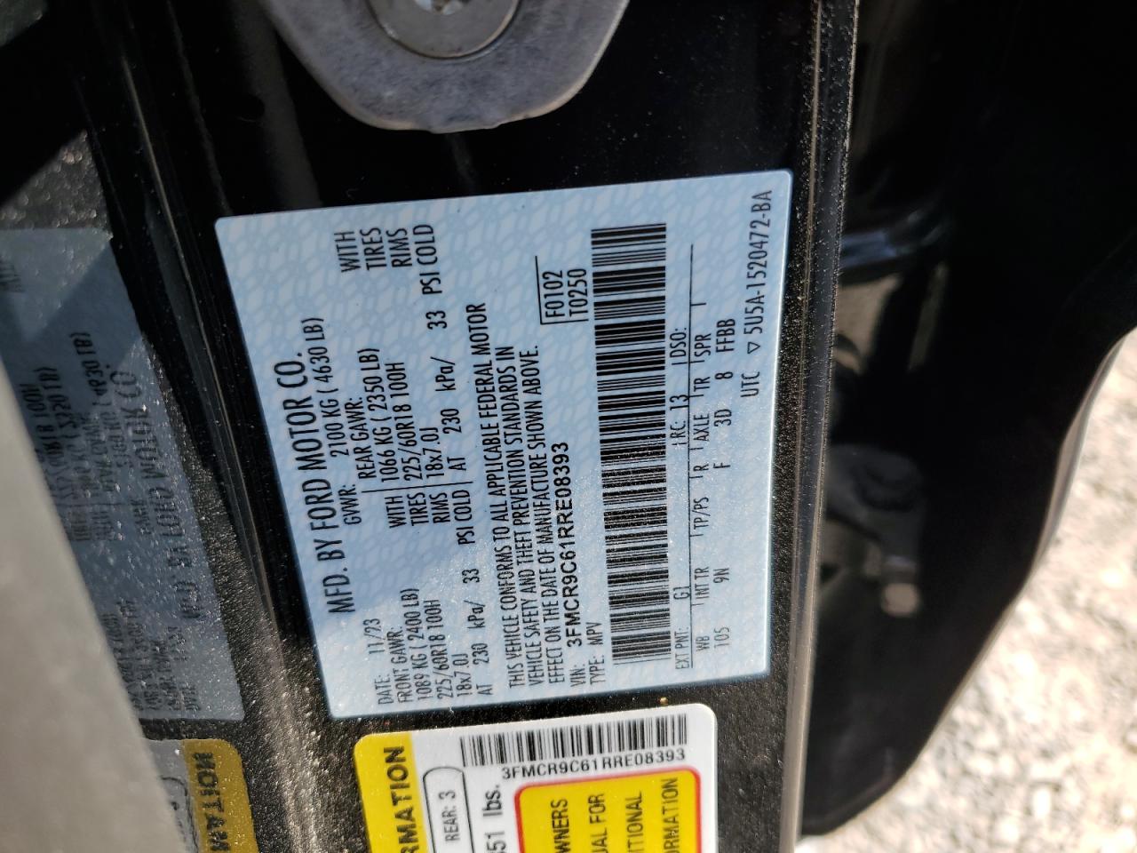 2024 Ford Bronco Sport Outer Banks VIN: 3FMCR9C61RRE08393 Lot: 69779555