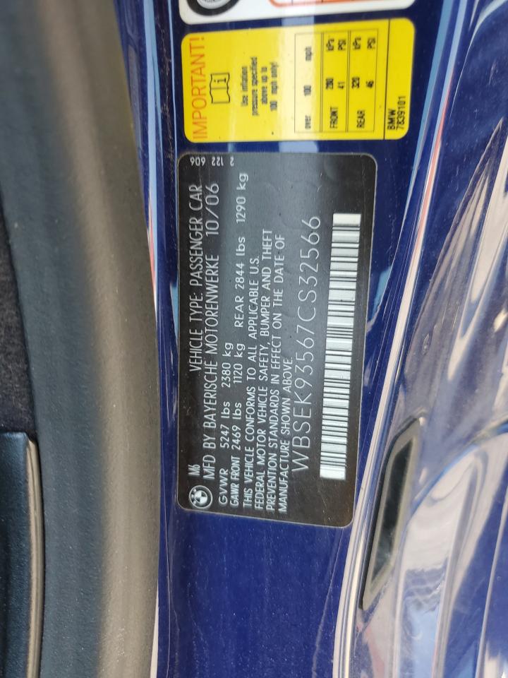 2007 BMW M6 VIN: WBSEK93567CS32566 Lot: 68852275