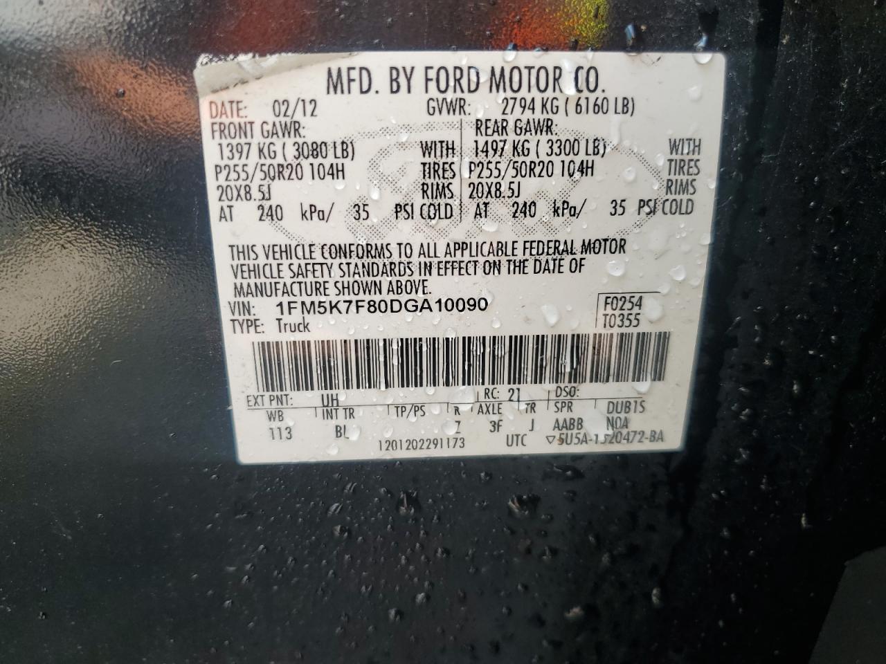 2013 Ford Explorer Limited VIN: 1FM5K7F80DGA10090 Lot: 67828625