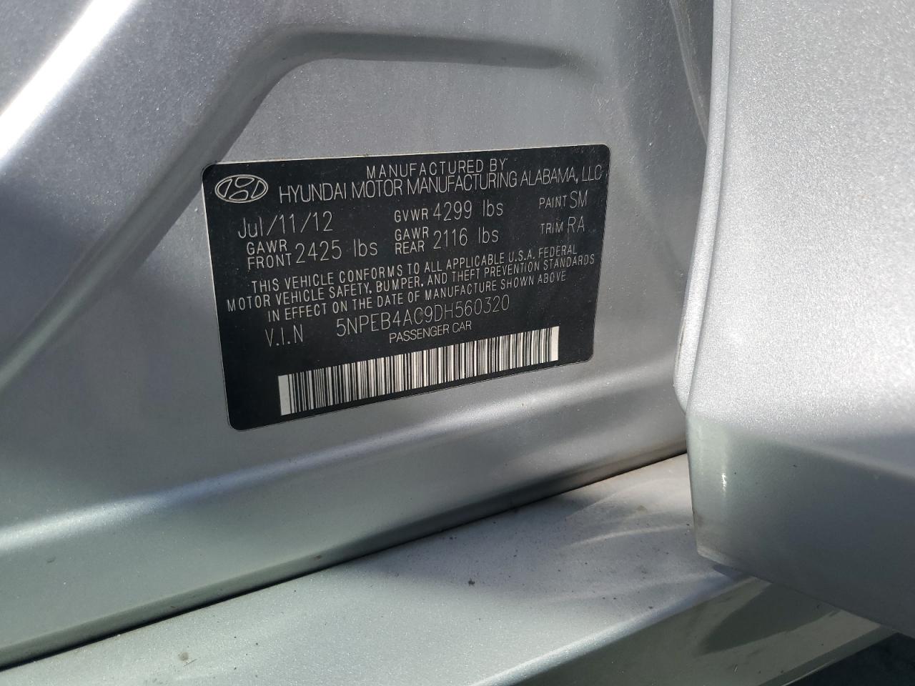 2013 Hyundai Sonata Gls VIN: 5NPEB4AC9DH560320 Lot: 70804445
