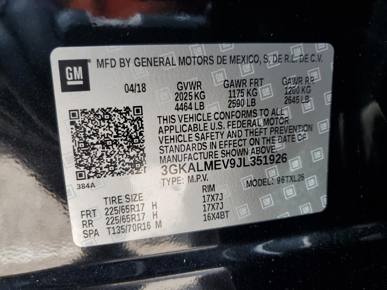 3GKALMEV9JL351926 2018 GMC Terrain Sle