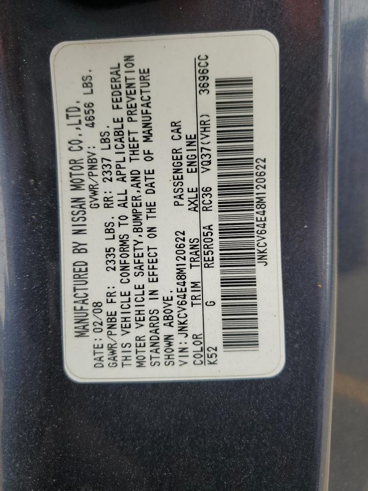 2008 Infiniti G37 Base VIN: JNKCV64E48M120622 Lot: 69422945