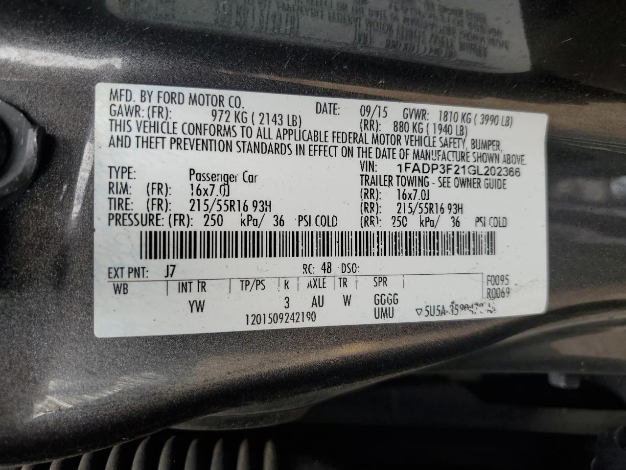 2016 Ford Focus Se VIN: 1FADP3F21GL202366 Lot: 69678275