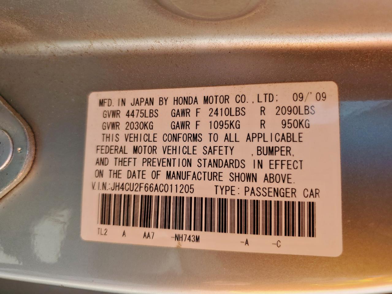 2010 Acura Tsx VIN: JH4CU2F66AC011205 Lot: 70489555