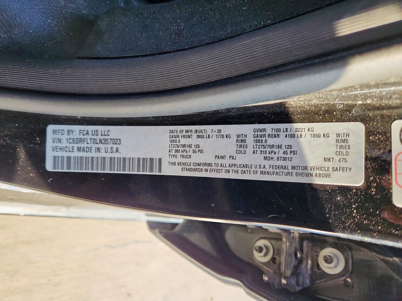 2020 Ram 1500 Rebel VIN: 1C6SRFLT0LN357023 Lot: 69025675