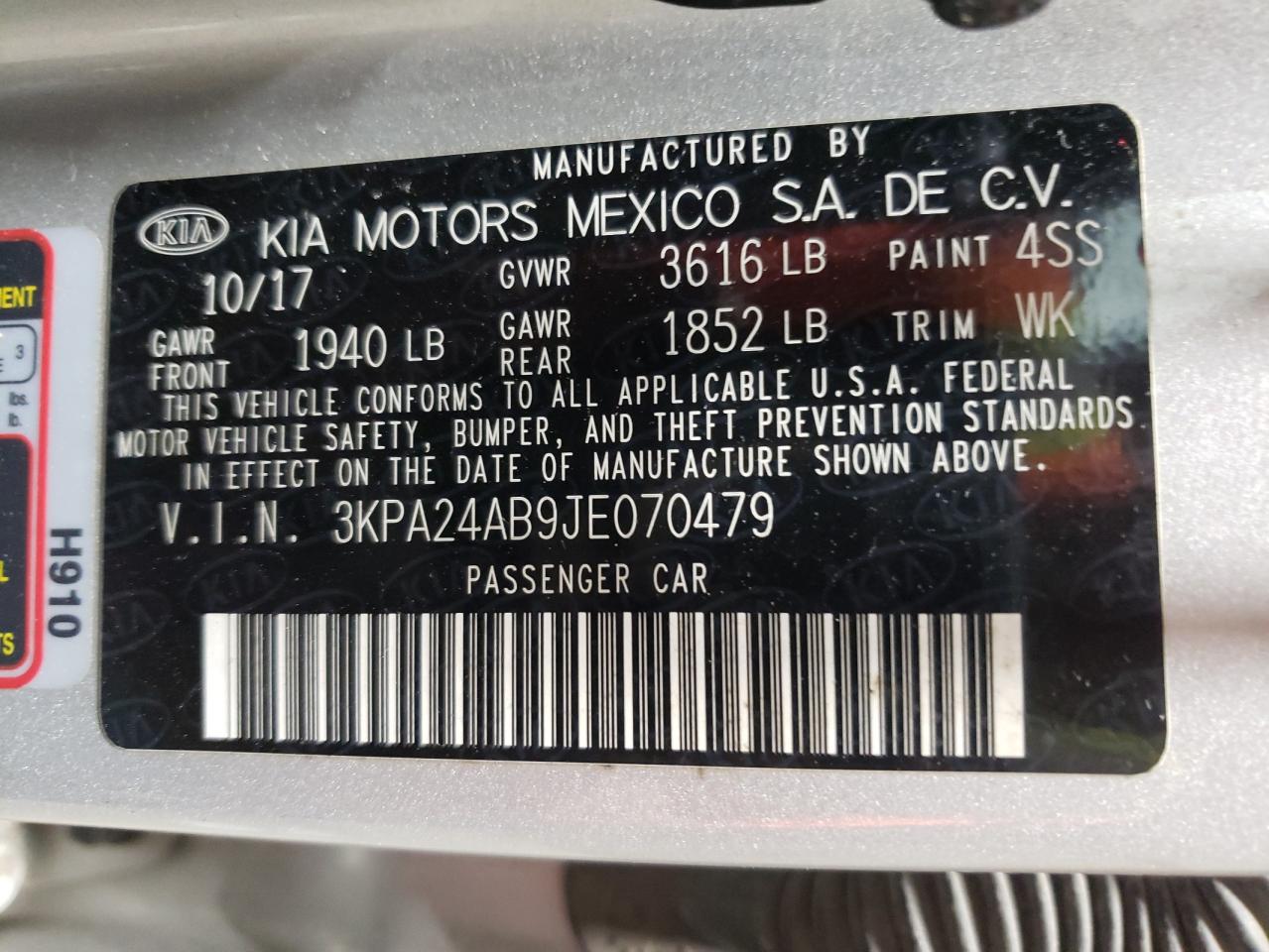 2018 Kia Rio Lx VIN: 3KPA24AB9JE070479 Lot: 70642615