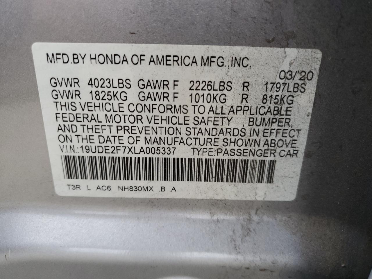 2020 Acura Ilx Premium VIN: 19UDE2F7XLA005337 Lot: 68225795