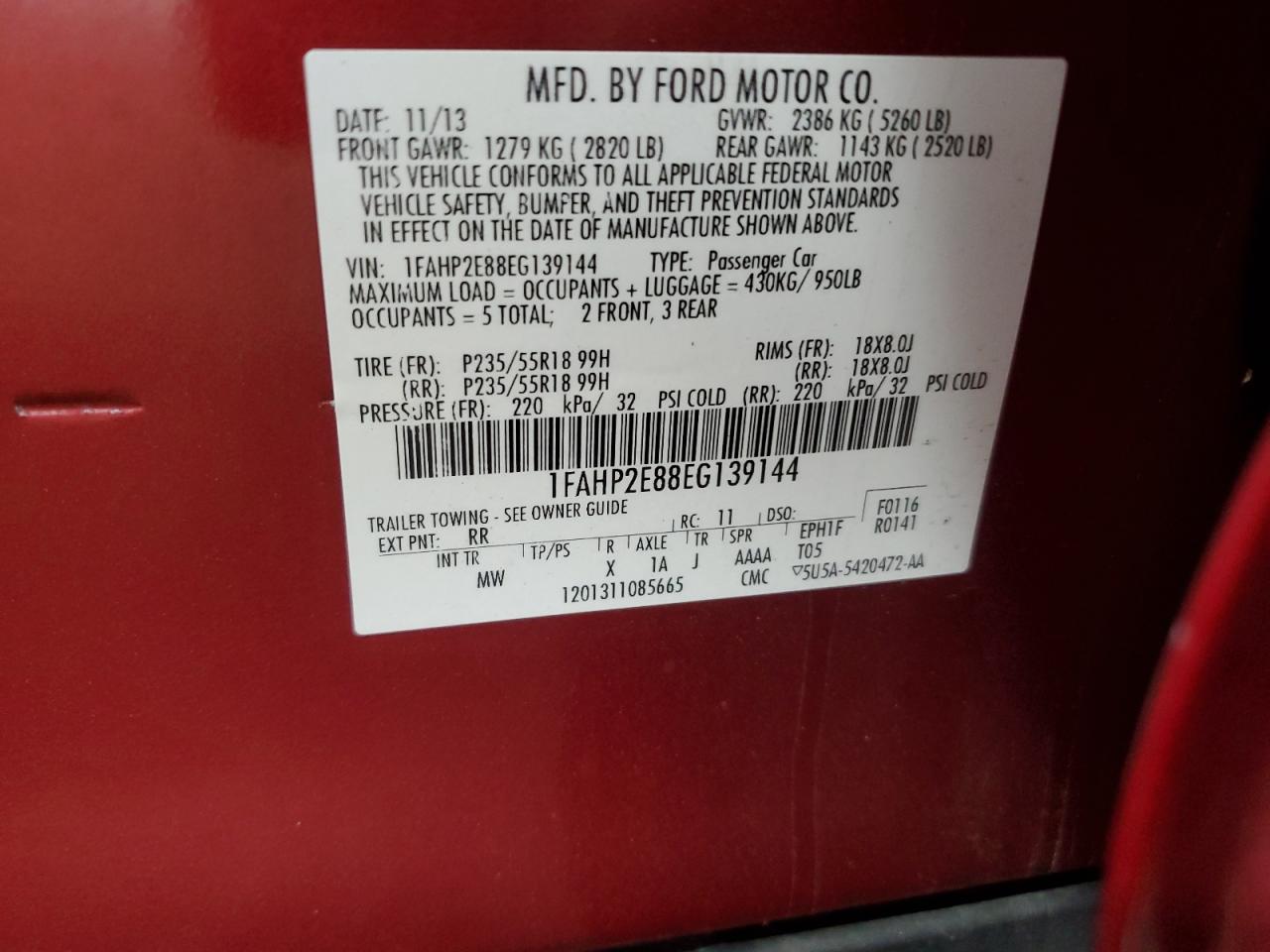 2014 Ford Taurus Sel VIN: 1FAHP2E88EG139144 Lot: 69020735