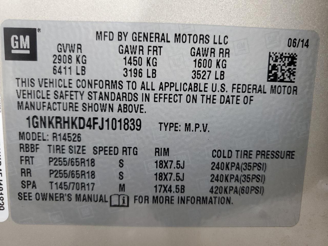 2015 Chevrolet Traverse Lt VIN: 1GNKRHKD4FJ101839 Lot: 69616945