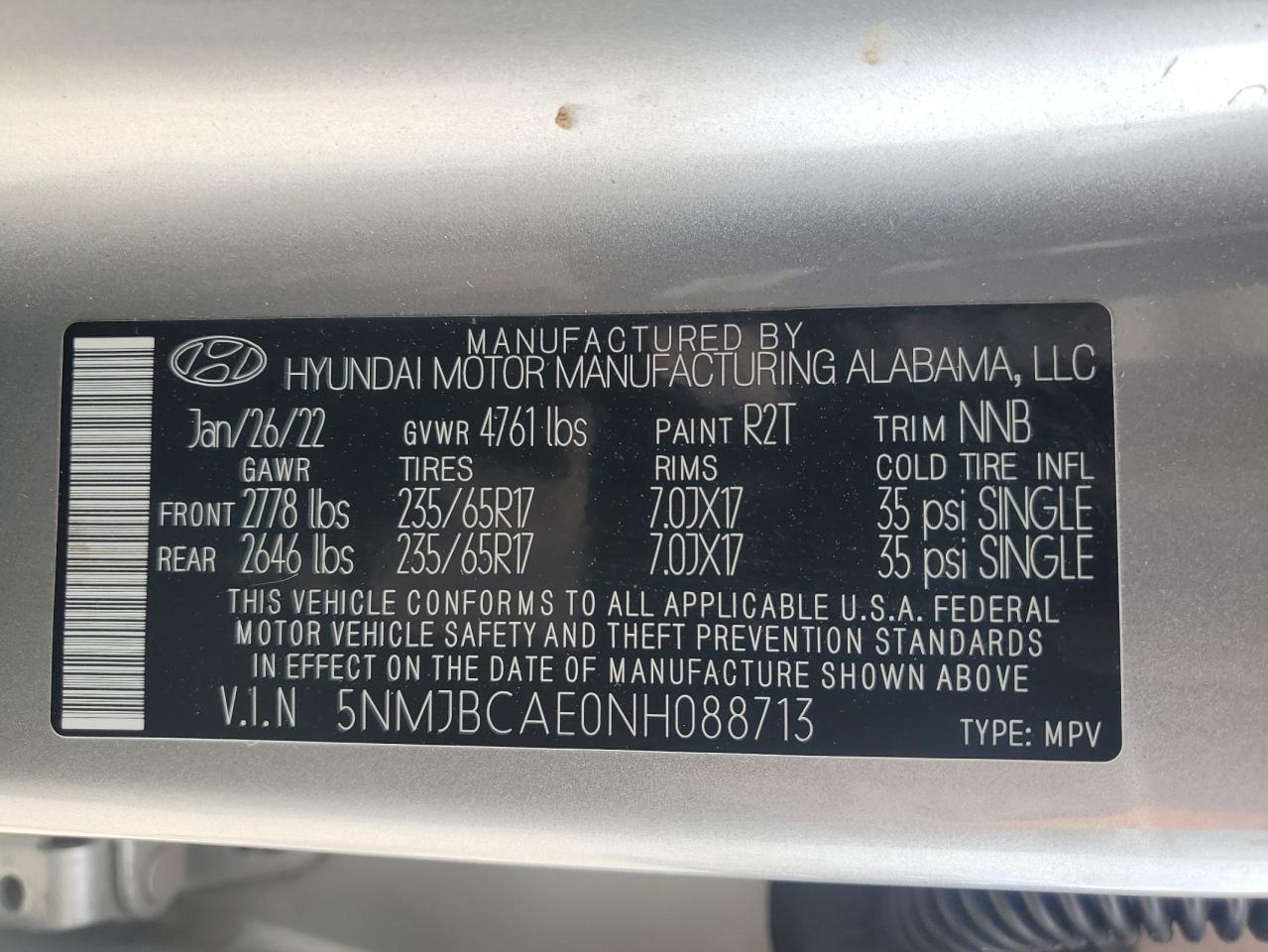 5NMJBCAE0NH088713 2022 Hyundai Tucson Sel