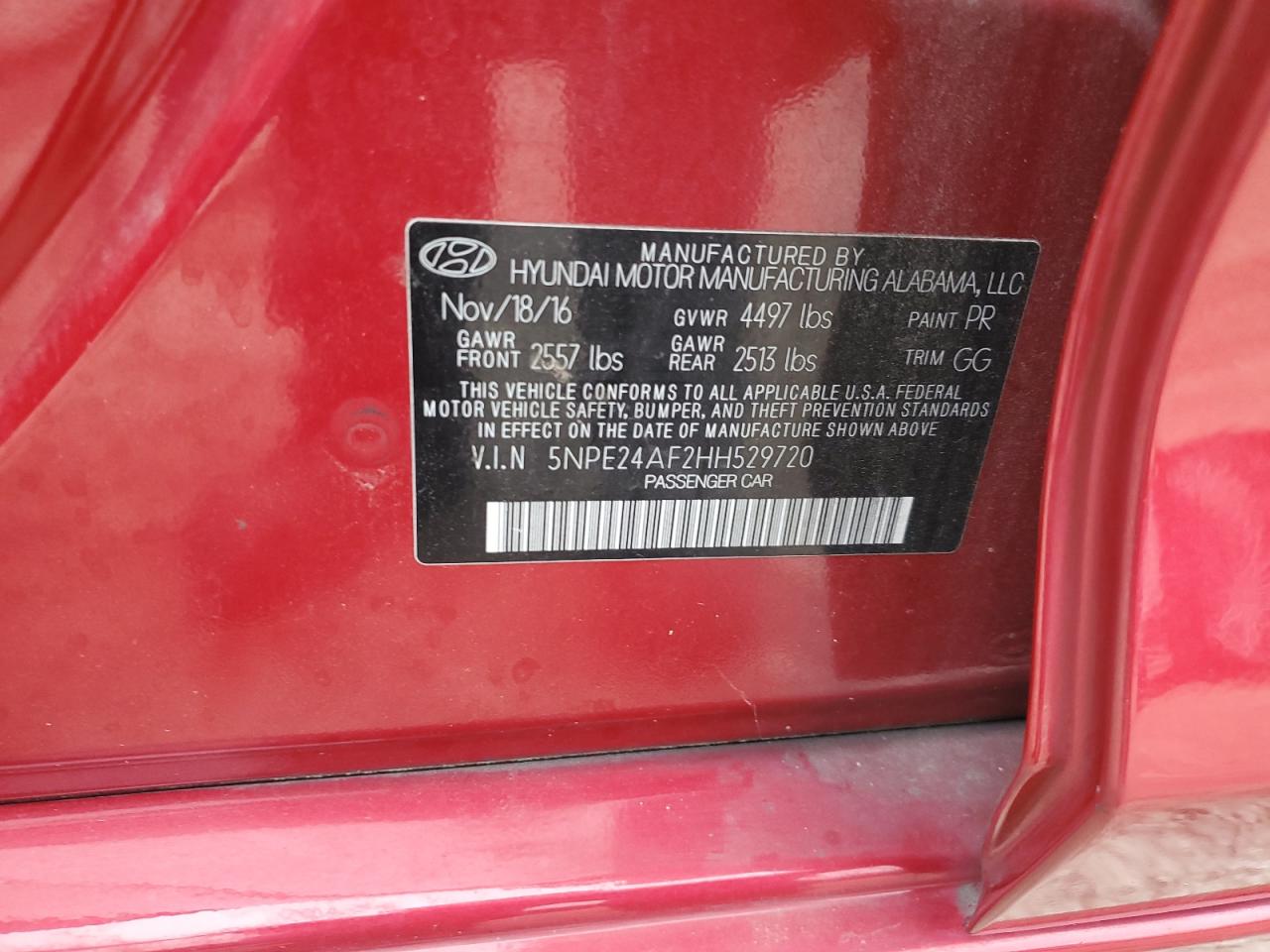 2017 Hyundai Sonata Se VIN: 5NPE24AF2HH529720 Lot: 69780345